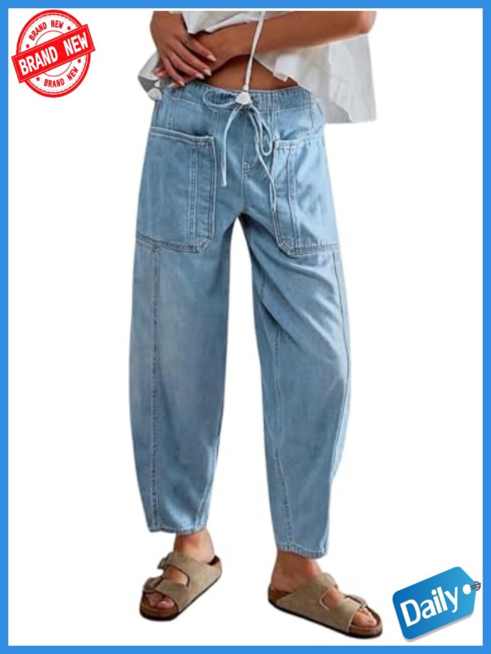 Women's Casual Cropped Denim Jeans with Pockets Mid Rise Boyfriend Style